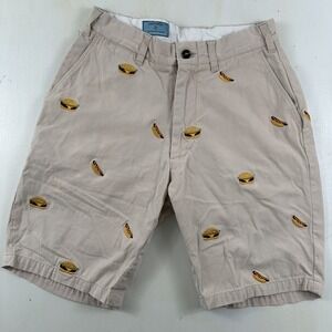 Castaway Hotdog Embroidered Shorts Men 27 Beige Tan‎ Hamburger Cotton Golf